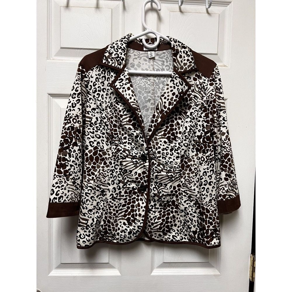D.R. by David Rodriguez Women Medium‎ Mixed Animal Print 3/4 Sleeve Blazer Brown
